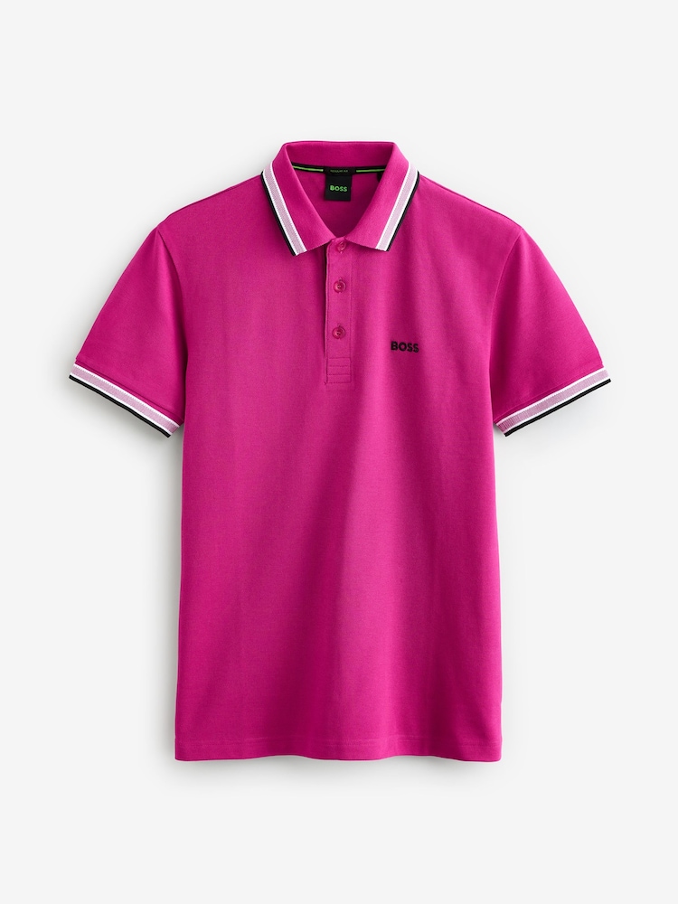 BOSS Pink Tipped Paddy 100% Cotton Polo Shirt - Image 4 of 4