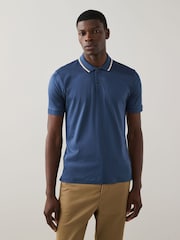 BOSS Blue Light Penrose Slim Fit Striped Collar Polo Shirt - Image 1 of 5