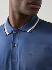 BOSS Blue Light Penrose Slim Fit Striped Collar Polo Shirt - Image 3 of 5