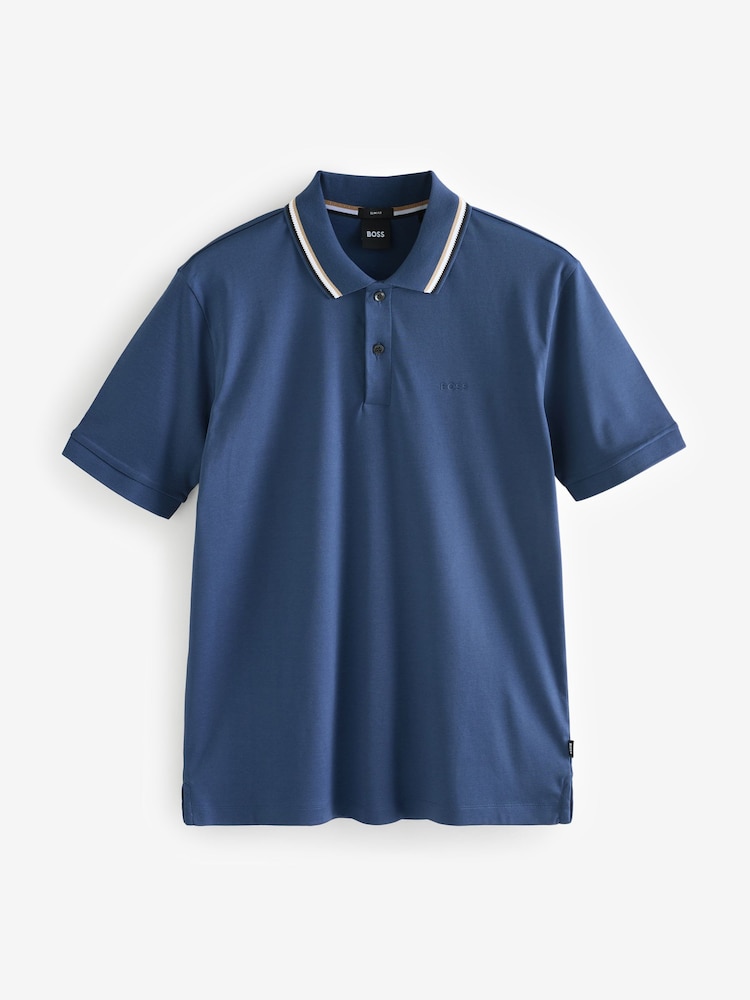 BOSS Blue Light Penrose Slim Fit Striped Collar Polo Shirt - Image 5 of 5