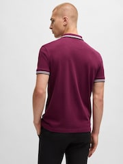 BOSS Burgundy Tipped Paddy 100% Cotton Polo Shirt - Image 2 of 5