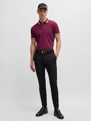 BOSS Burgundy Tipped Paddy 100% Cotton Polo Shirt - Image 4 of 5