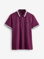 BOSS Burgundy Tipped Paddy 100% Cotton Polo Shirt - Image 5 of 5