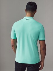 BOSS Turquoise Golf Paddy Pro Stripe Detail Polo Shirt - Image 2 of 4