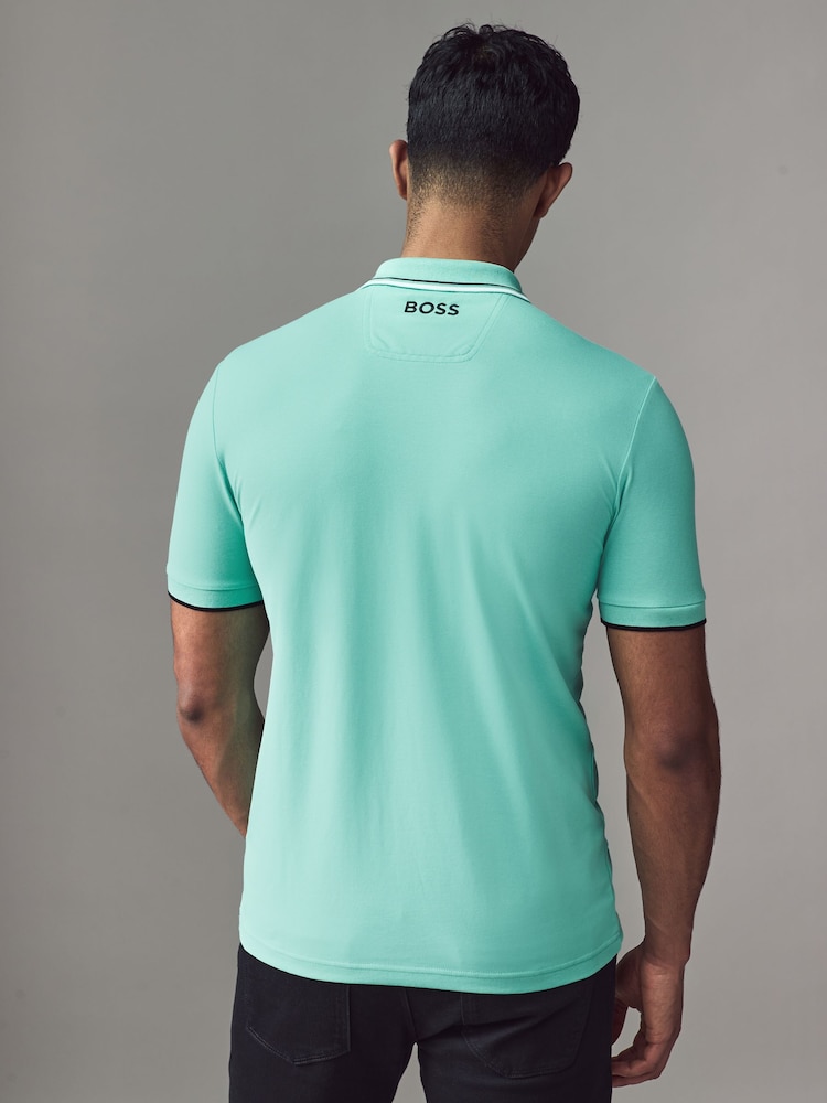 BOSS Turquoise Golf Paddy Pro Stripe Detail Polo Shirt - Image 2 of 4
