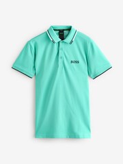 BOSS Turquoise Golf Paddy Pro Stripe Detail Polo Shirt - Image 4 of 4