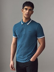 BOSS Blue Chrome Tipped Paddy 100% Cotton Polo Shirt - Image 1 of 4