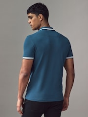 BOSS Blue Chrome Tipped Paddy 100% Cotton Polo Shirt - Image 2 of 4