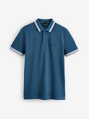 BOSS Blue Chrome Tipped Paddy 100% Cotton Polo Shirt - Image 4 of 4