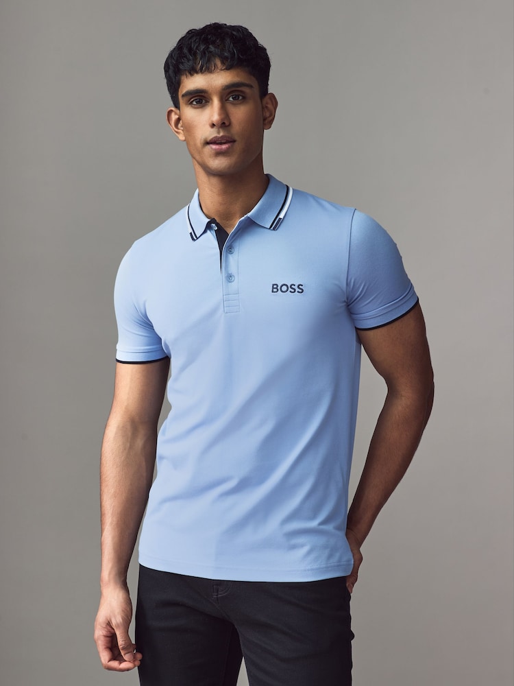 BOSS Light  Blue Paddy Pro Tipped Collar Polo Shirt - Image 1 of 4