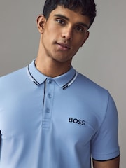 BOSS Light  Blue Paddy Pro Tipped Collar Polo Shirt - Image 3 of 4