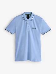 BOSS Light  Blue Paddy Pro Tipped Collar Polo Shirt - Image 4 of 4