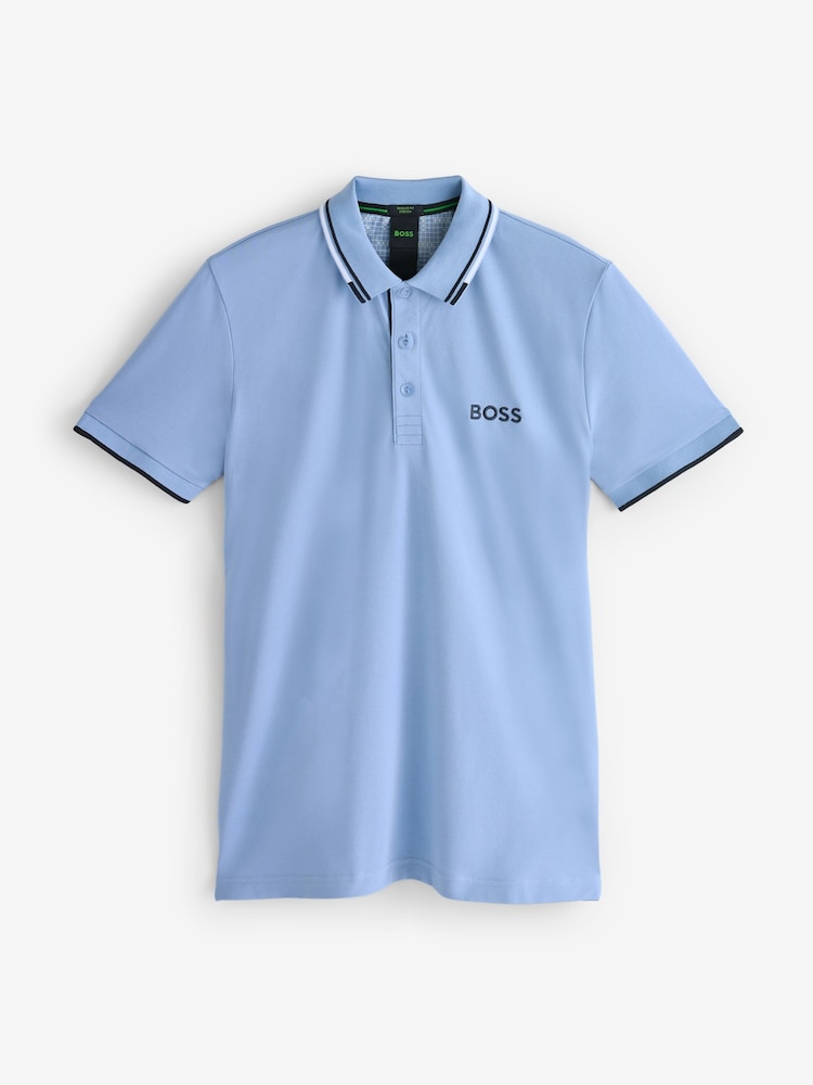 BOSS Light  Blue Paddy Pro Tipped Collar Polo Shirt - Image 4 of 4