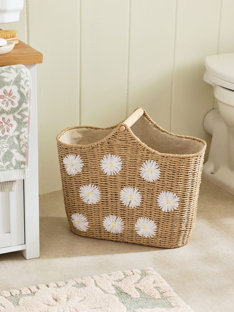 Natural Daisy Woven Toilet Roll Holder and Storage Set - Image 2 of 5
