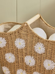 Natural Daisy Woven Toilet Roll Holder and Storage Set - Image 3 of 5