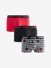 HUGO Red/Black Logo Waistband Cotton Boxers 3 Pack - Image 1 of 6