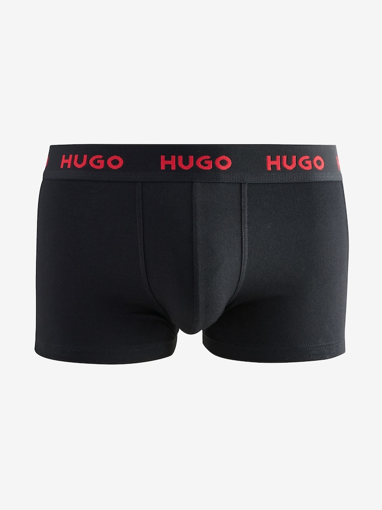 HUGO Red/Black Logo Waistband Cotton Boxers 3 Pack - Image 2 of 6