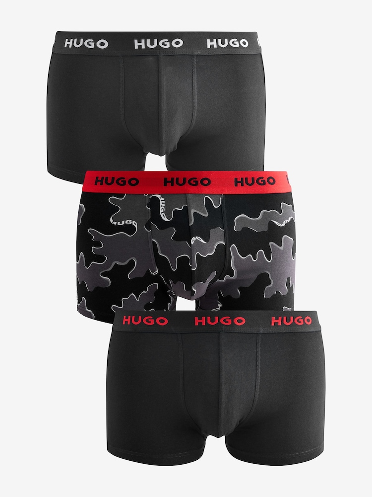 HUGO Natural Logo Waistband Cotton Boxers 3 Pack - Image 1 of 6