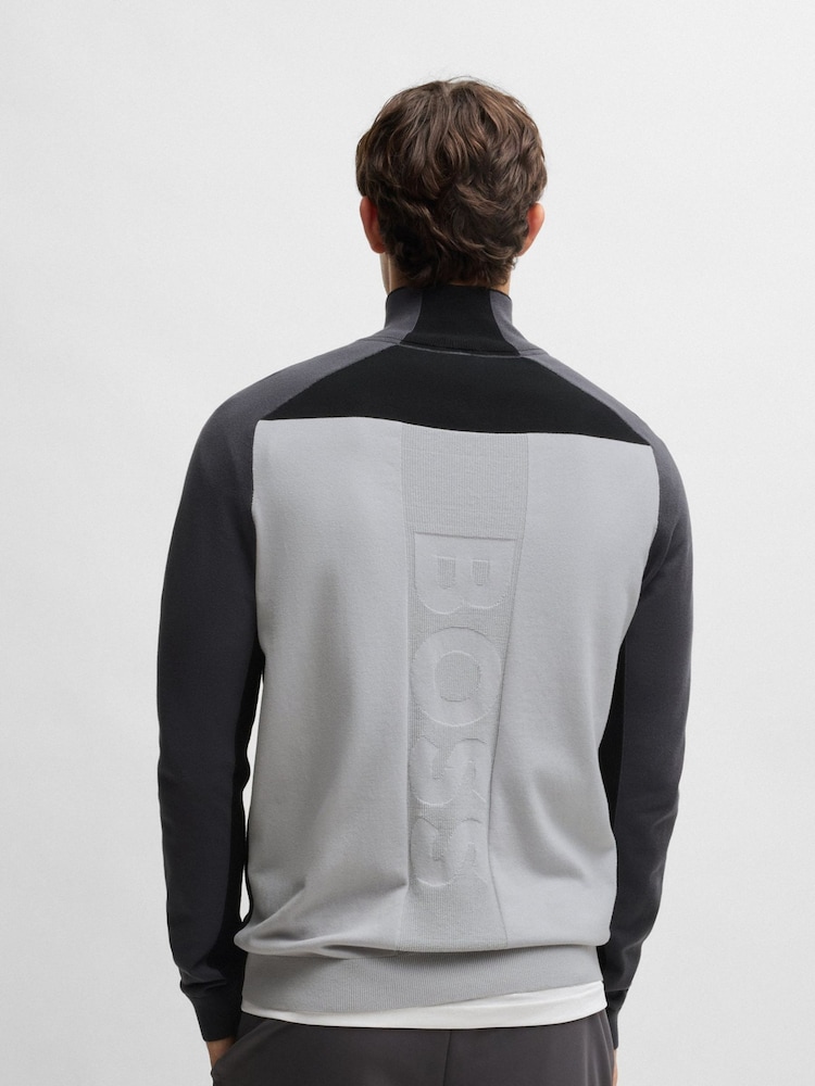 BOSS Grey Hydro-X Colour Block Zip Neck Jumper - Image 2 of 5 BOSS Grey Hydro-X Colour Block Zip Neck Jumper - Image 2 of 5