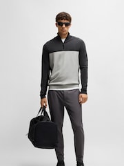 BOSS Grey Hydro-X Colour Block Zip Neck Jumper - Image 3 of 5