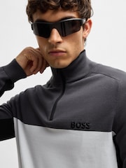 BOSS Grey Hydro-X Colour Block Zip Neck Jumper - Image 4 of 5