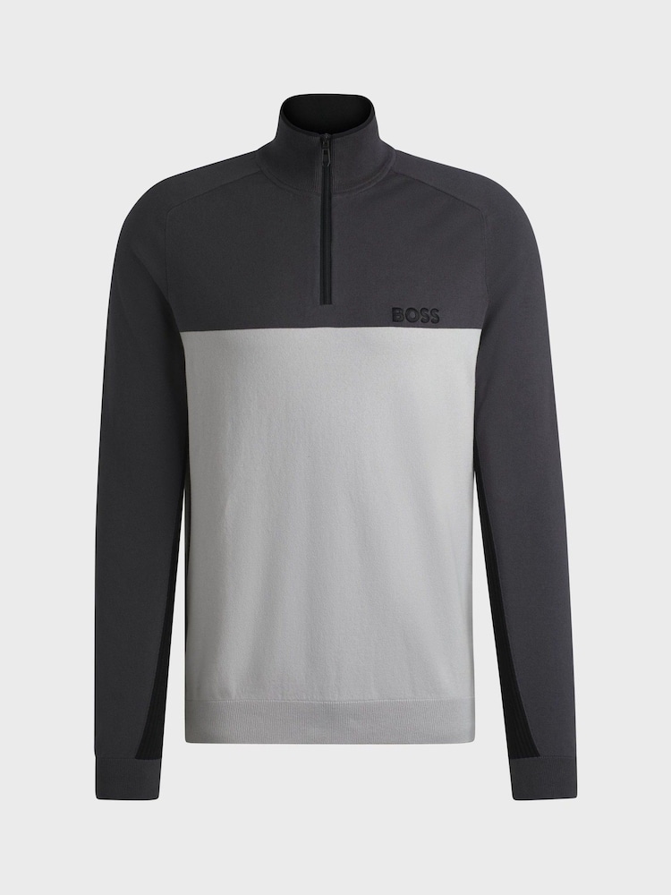 BOSS Grey Hydro-X Colour Block Zip Neck Jumper - Image 5 of 5