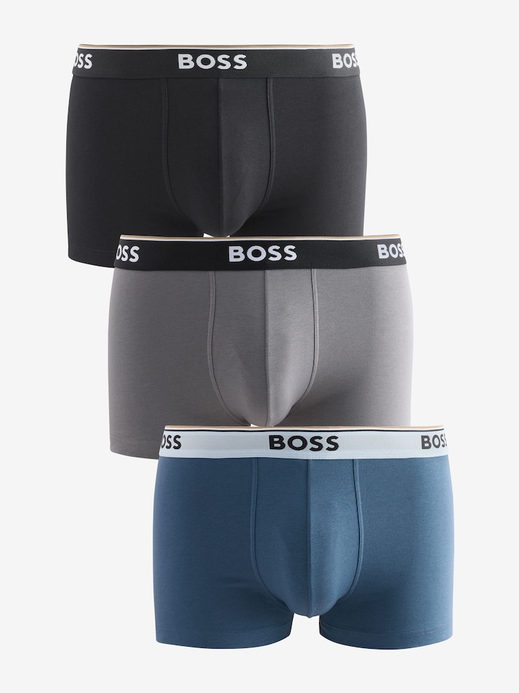 BOSS Blue/Black Stretch Cotton Trunks 3 Pack - Image 1 of 11