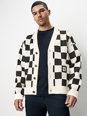 HUGO Natural Checked Pattern Oversized Fit Cardigan - Image 1 of 5