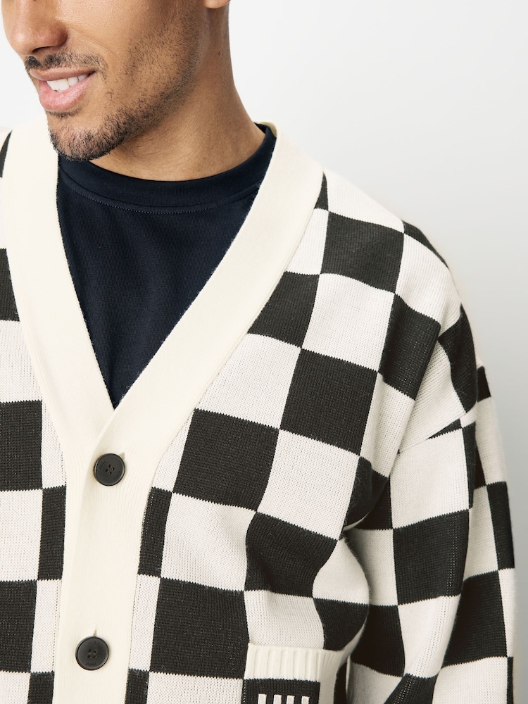 HUGO Natural Checked Pattern Oversized Fit Cardigan - Image 3 of 5