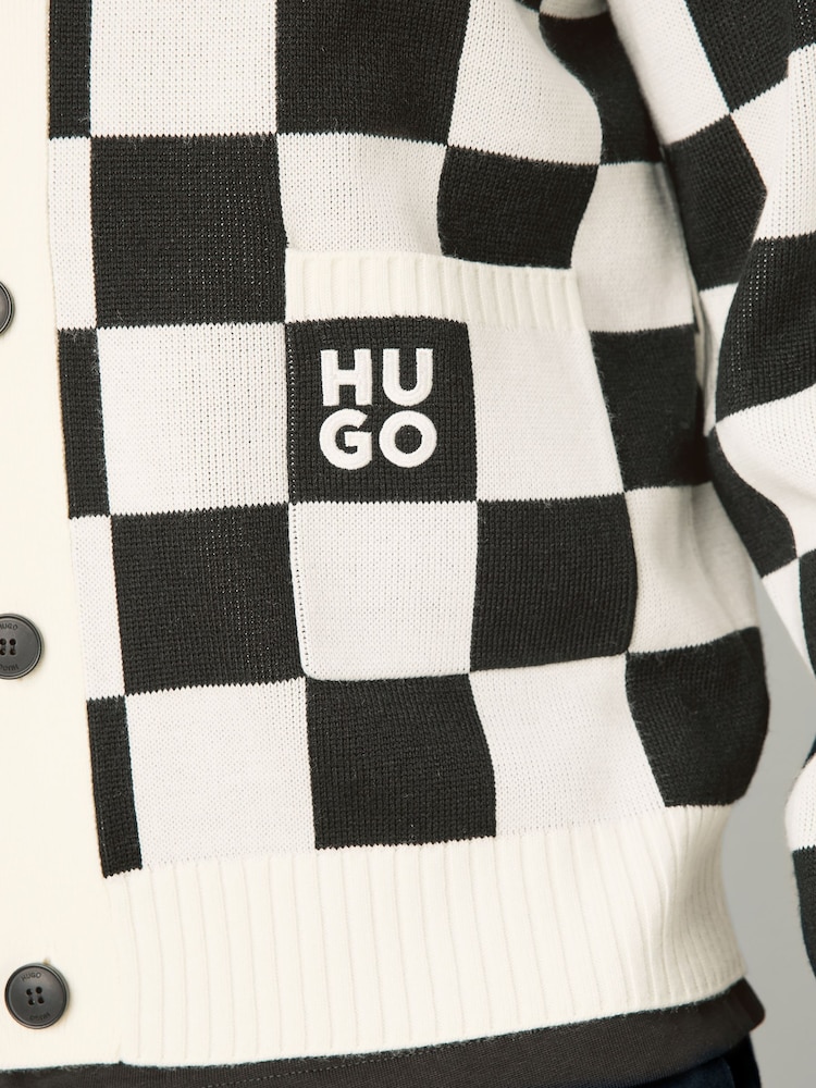HUGO Natural Checked Pattern Oversized Fit Cardigan - Image 4 of 5