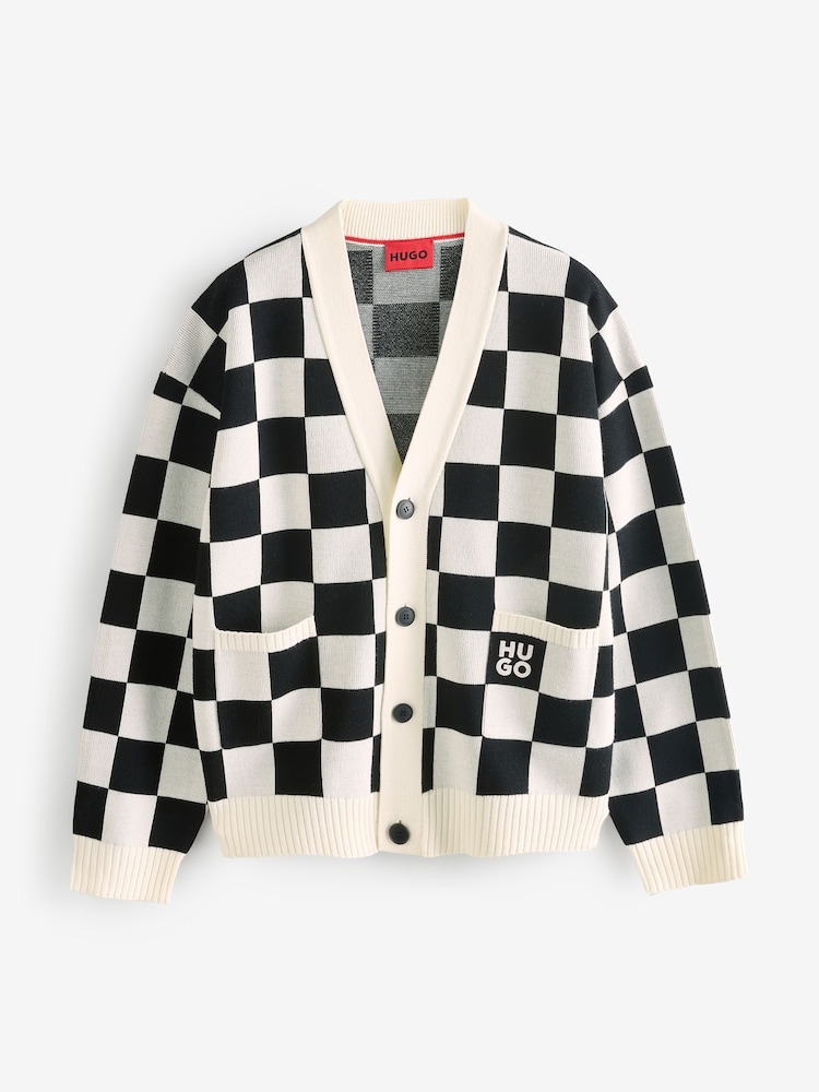 HUGO Natural Checked Pattern Oversized Fit Cardigan - Image 5 of 5