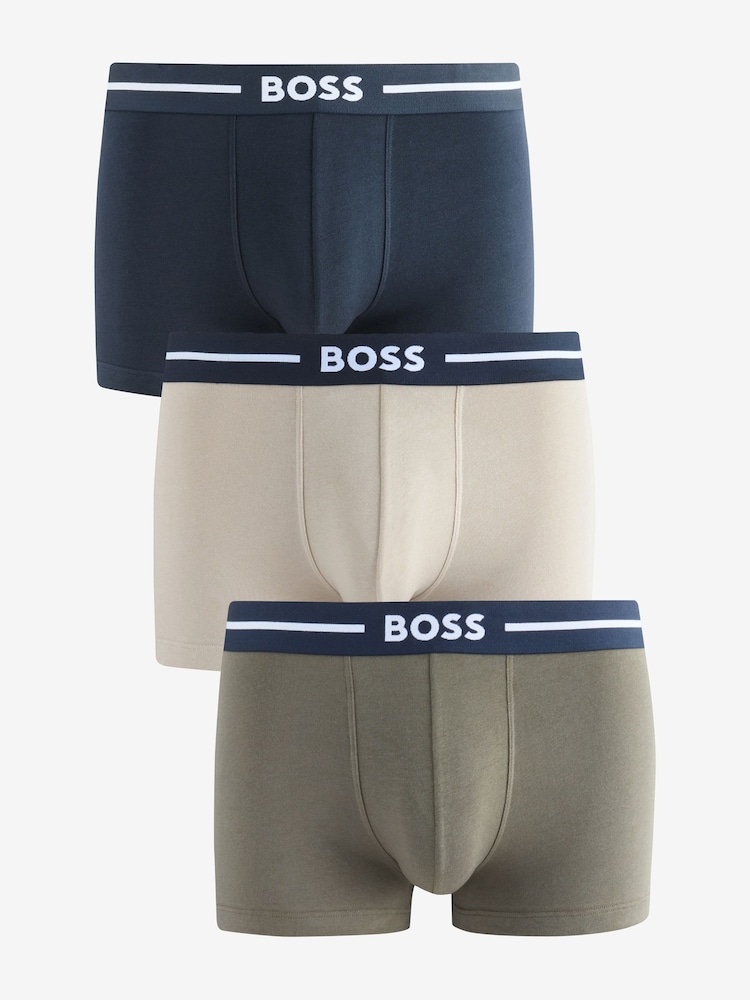 BOSS Beige Stretch Cotton 3-Pack Boxers - Image 1 of 4