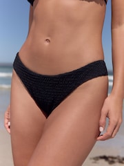 Black Shirred Brazilian High Leg White Bikini Bottoms - Image 1 of 7