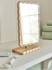 Natural Wooden Wavy Pine Dressing Table Mirror - Image 1 of 2