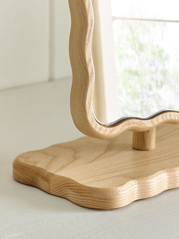 Natural Wooden Wavy Pine Dressing Table Mirror - Image 2 of 2
