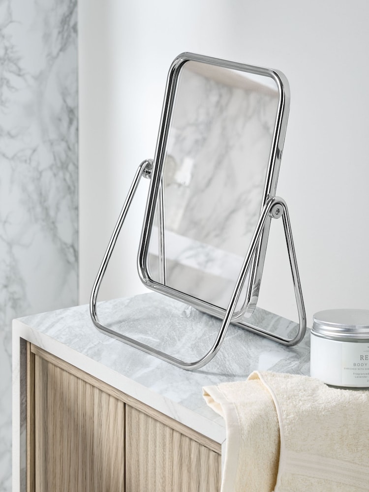 Silver Chrome Rectangular Dressing Table Vanity Mirror - Image 1 of 3 Silver Chrome Rectangular Dressing Table Vanity Mirror - Image 1 of 3