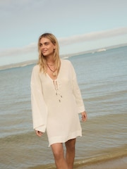 White 100% Cotton  Beach Kaftan - Image 1 of 6