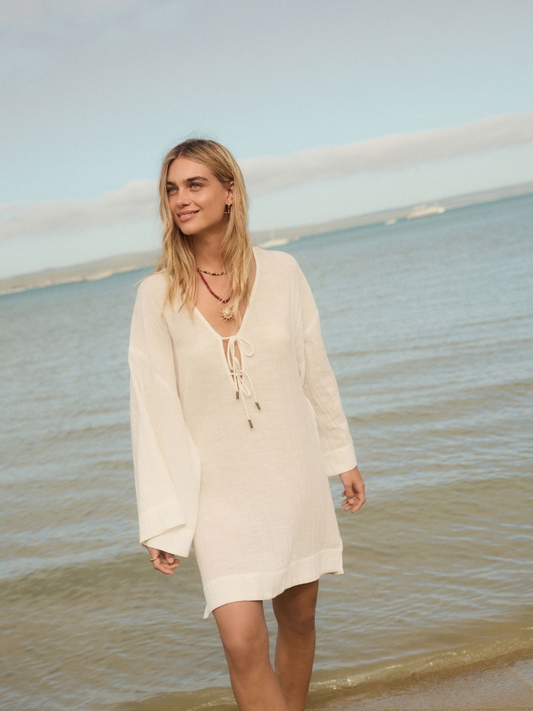 White 100% Cotton  Beach Kaftan - Image 1 of 6