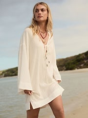 White 100% Cotton  Beach Kaftan - Image 2 of 6