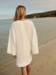 White 100% Cotton  Beach Kaftan - Image 3 of 6