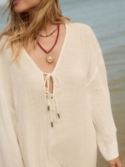 White 100% Cotton  Beach Kaftan - Image 4 of 6