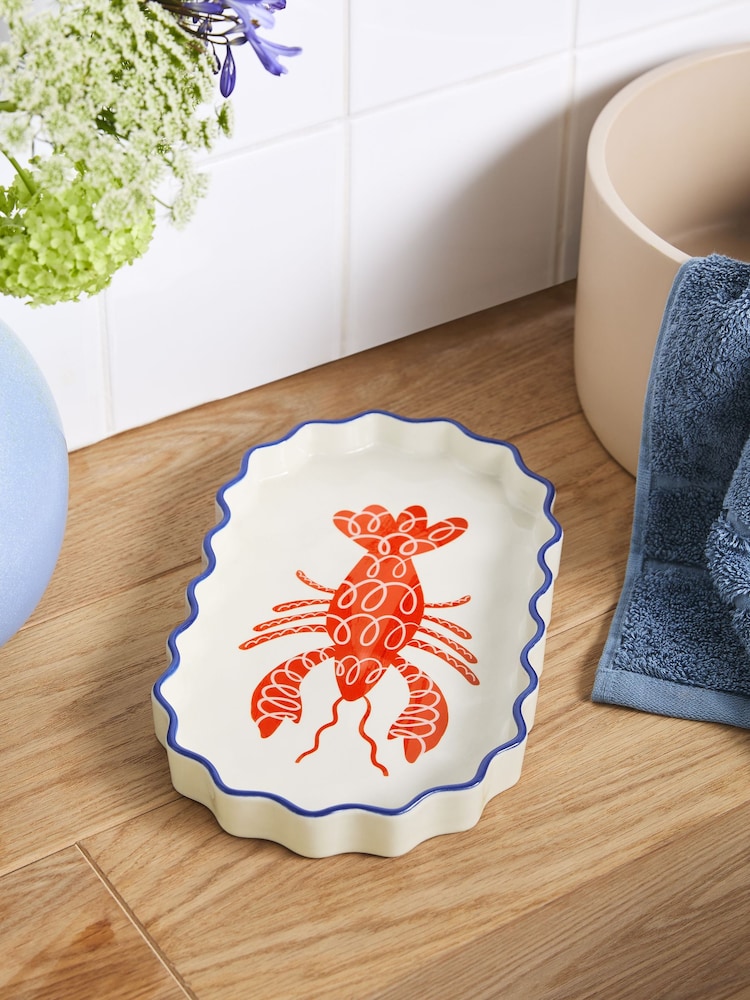 White Red Lobster Print Storage Tray - Image 2 of 5 White Red Lobster Print Storage Tray - Image 2 of 5