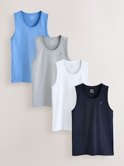 White/Grey/Navy/Blue Regular Fit 100% Cotton Vests 4 Pack - Image 1 of 14