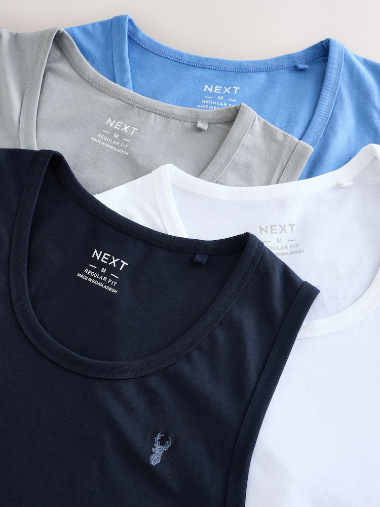 Blanc/Gris/Marine/Bleu - Lot de 4 gilets en 100% coton coupe régulière - Image 13 of 14