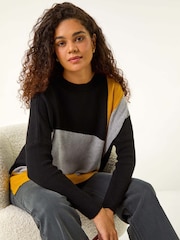 Roman Yellow Relaxed Colour Block Knit Jumper - Image 1 of 6