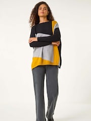 Roman Yellow Relaxed Colour Block Knit Jumper - Image 3 of 6