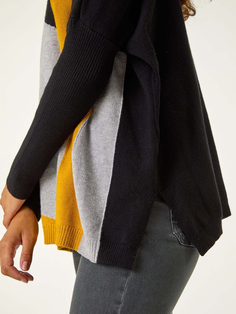 Roman Yellow Relaxed Colour Block Knit Jumper - Image 6 of 6