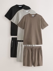 Black/Light Grey/Neutral Stone - 100% Cotton Co-ord T-Shirts And Shorts Set 3 Pack - Bild 1 von 13