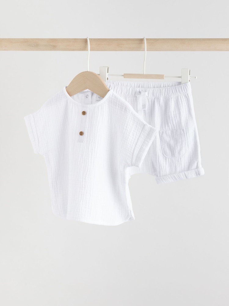 White Cheesecloth Baby 100% Cotton Top and Shorts Set (0mths-2yrs) - Image 1 of 11