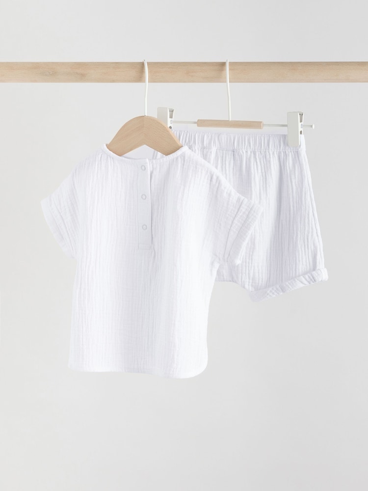 White Cheesecloth Baby 100% Cotton Top and Shorts Set (0mths-2yrs) - Image 2 of 11